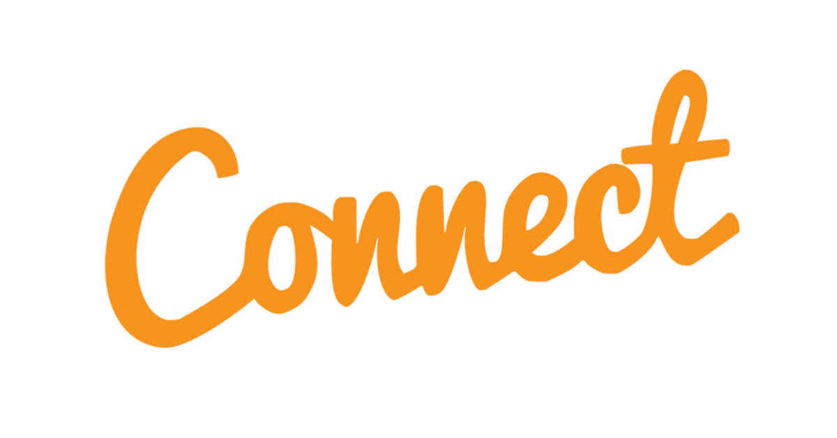 Internet 桌布 壁紙 — 粗體橙色草書字體的「Connect」一詞在純白背景上格外突出。