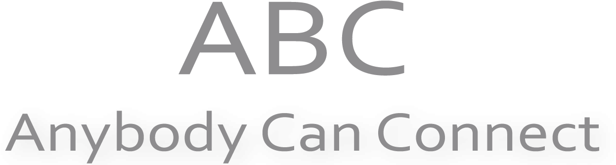 abc 桌布 壁紙 — 粗體灰色ABC文字，附有標語Anybody Can Connect，置於純黑色背景上。
