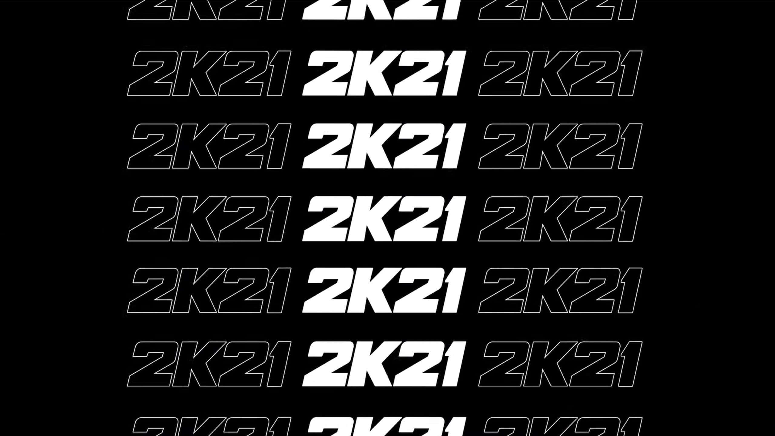桌布 壁紙 — 粗體白色 '2K21' 文字在純黑色背景上以交錯行重複。
