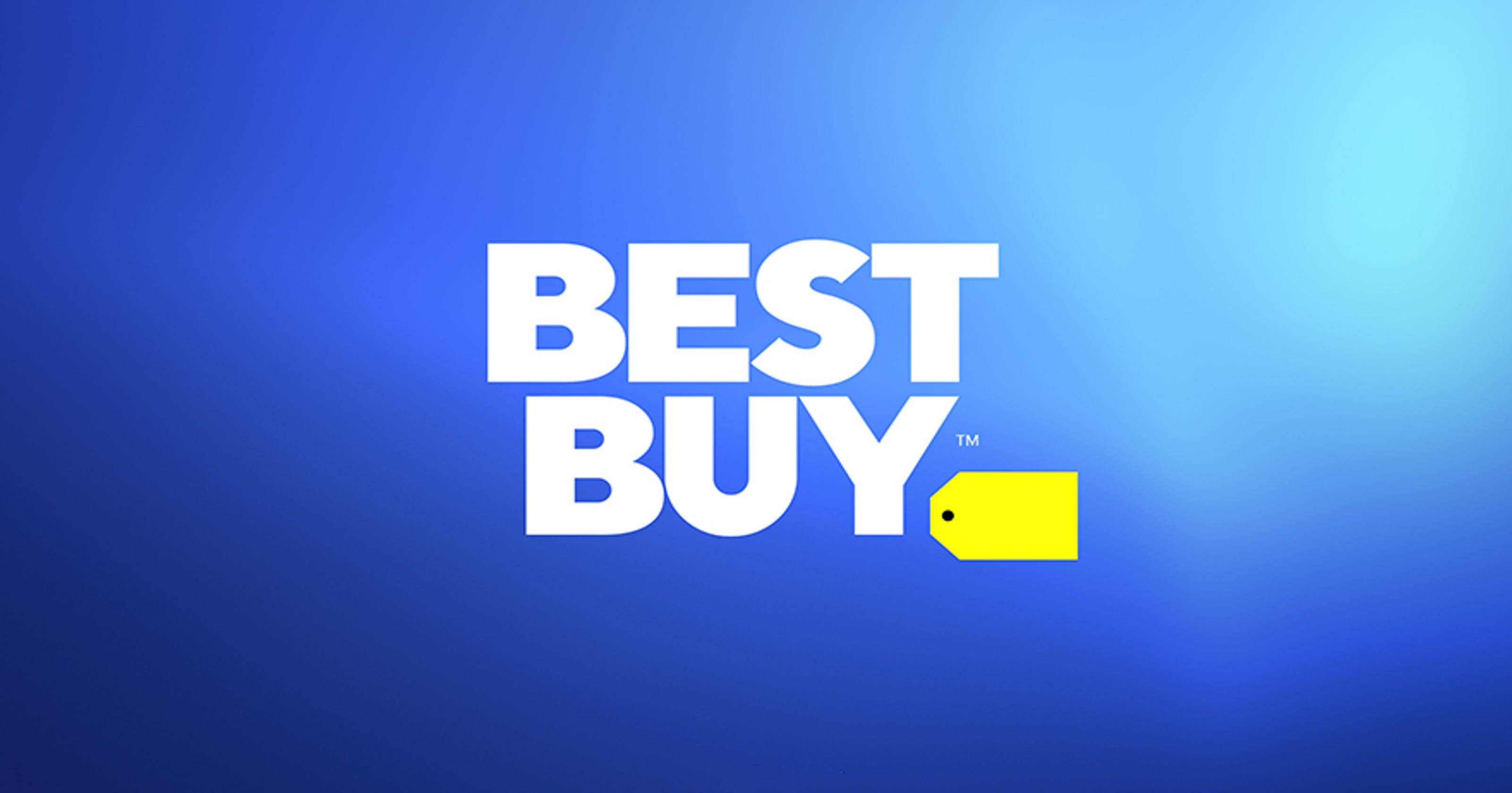 buy 桌布 壁紙 — 粗體白色「BEST BUY」文字，中間有黃色標籤圖示，背景為藍色漸層。