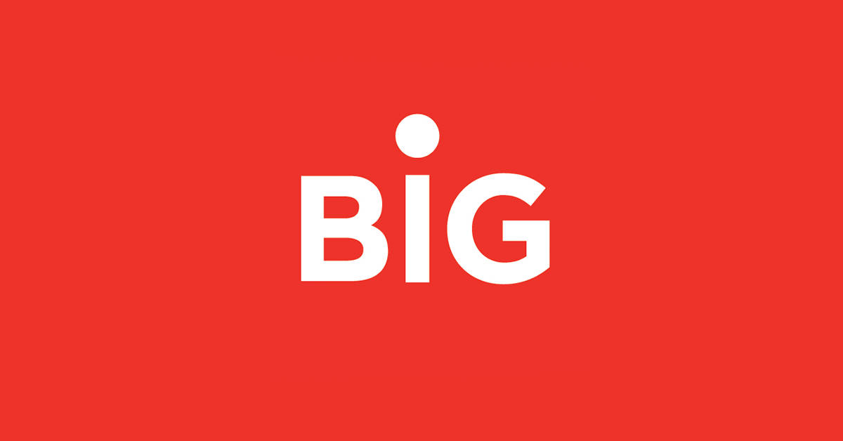 紅色動圖 桌布 壁紙 — 粗體白色 'BIG' 標誌，'i' 上方有一點，居中於純紅色背景上。