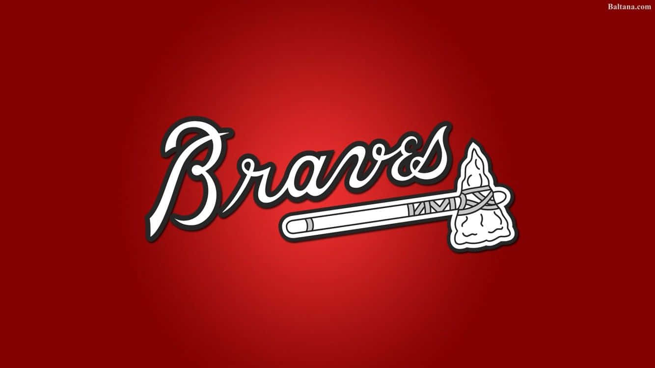 Atlanta Braves Desktop 桌布 壁紙 — 粗體白色 'Braves' 字樣，中央帶有戰斧標誌，背景為豐富的紅色漸變。