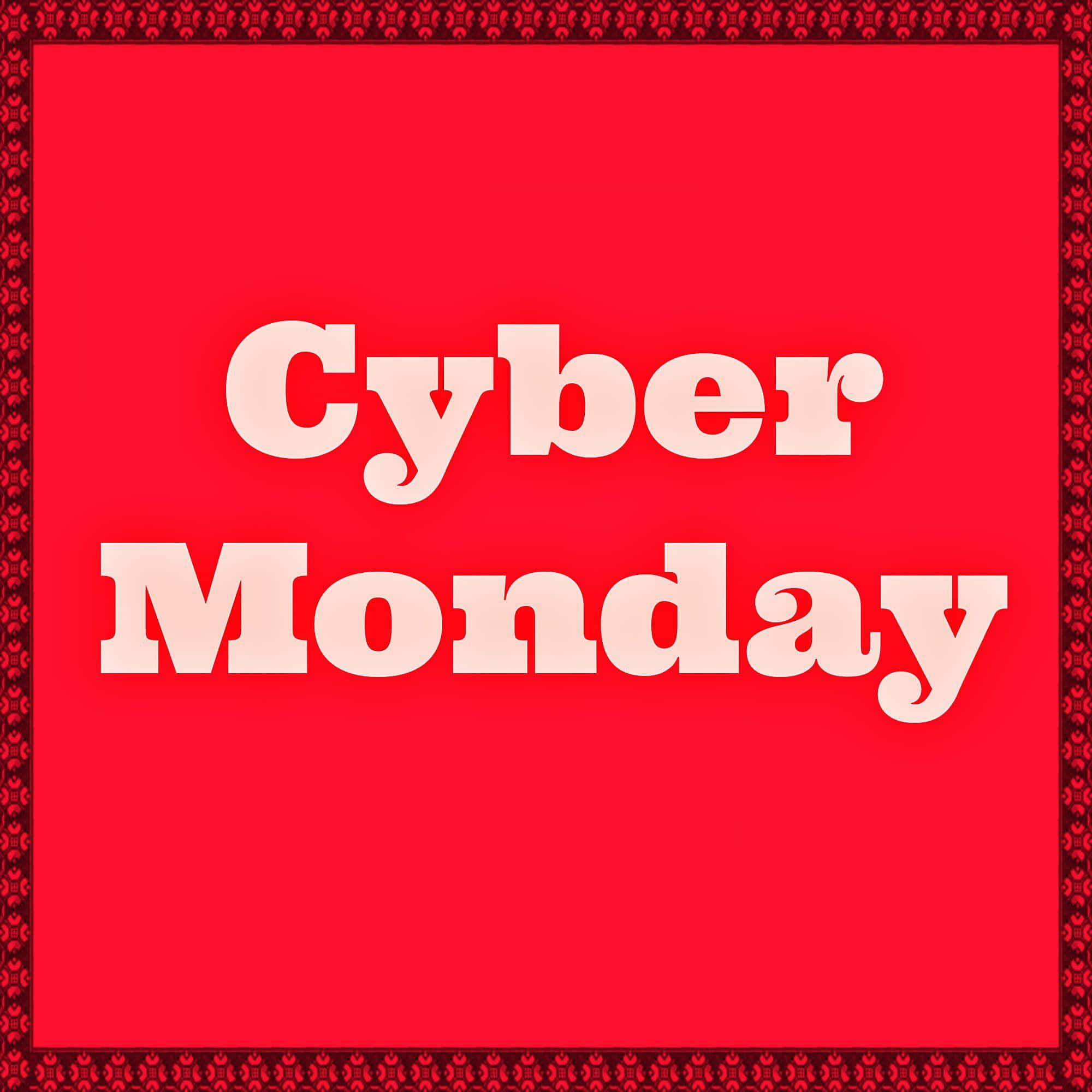 Monday 桌布 壁紙 — 粗體白色「Cyber Monday」文字居中顯示在鮮豔的紅色背景上，帶有裝飾邊框。