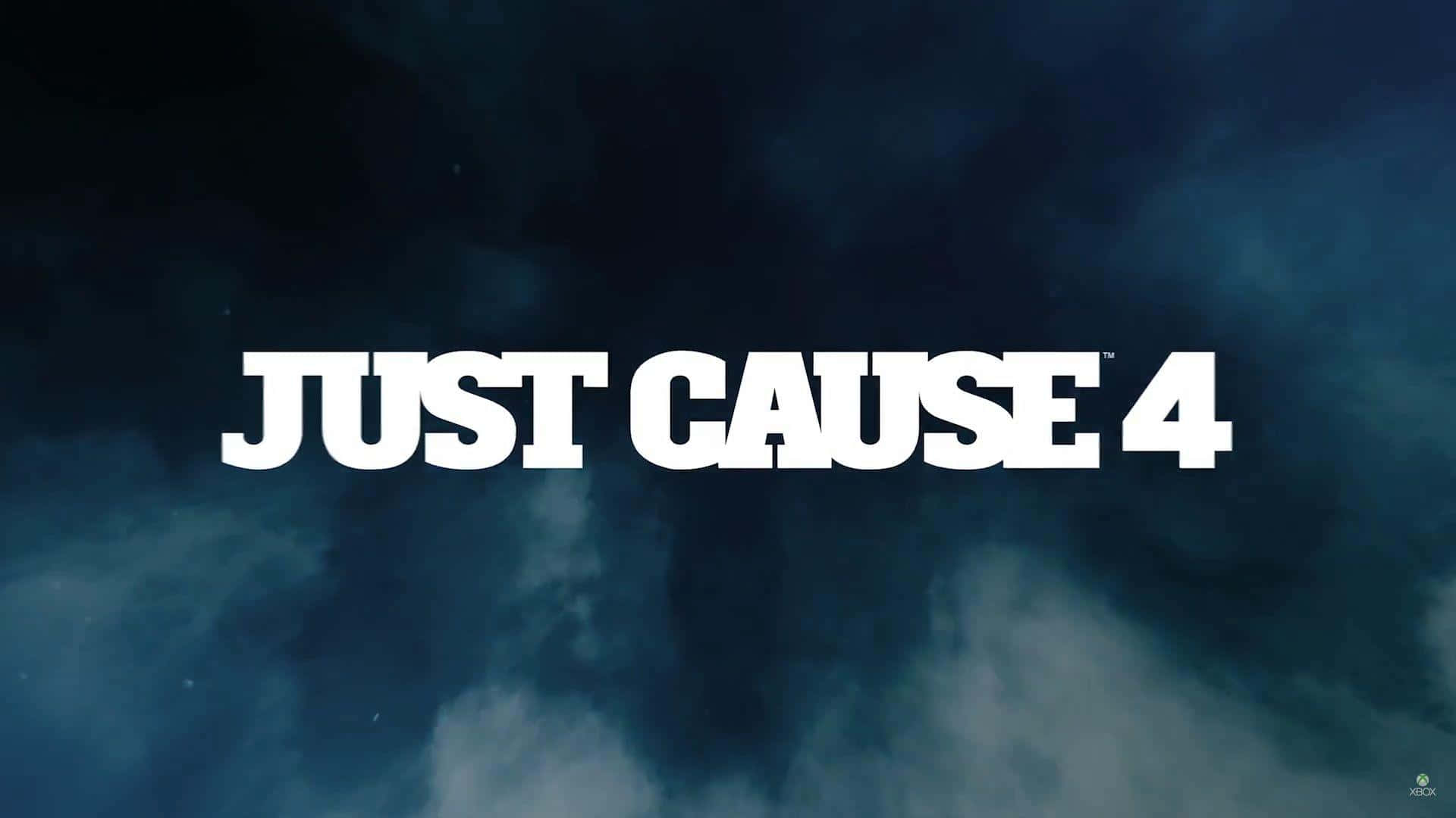 電玩遊戲 桌布 壁紙 — 粗體白色「JUST CAUSE 4」文字主導了黑暗風暴的天空，伴隨著漩渦狀雲層和微弱的星光。