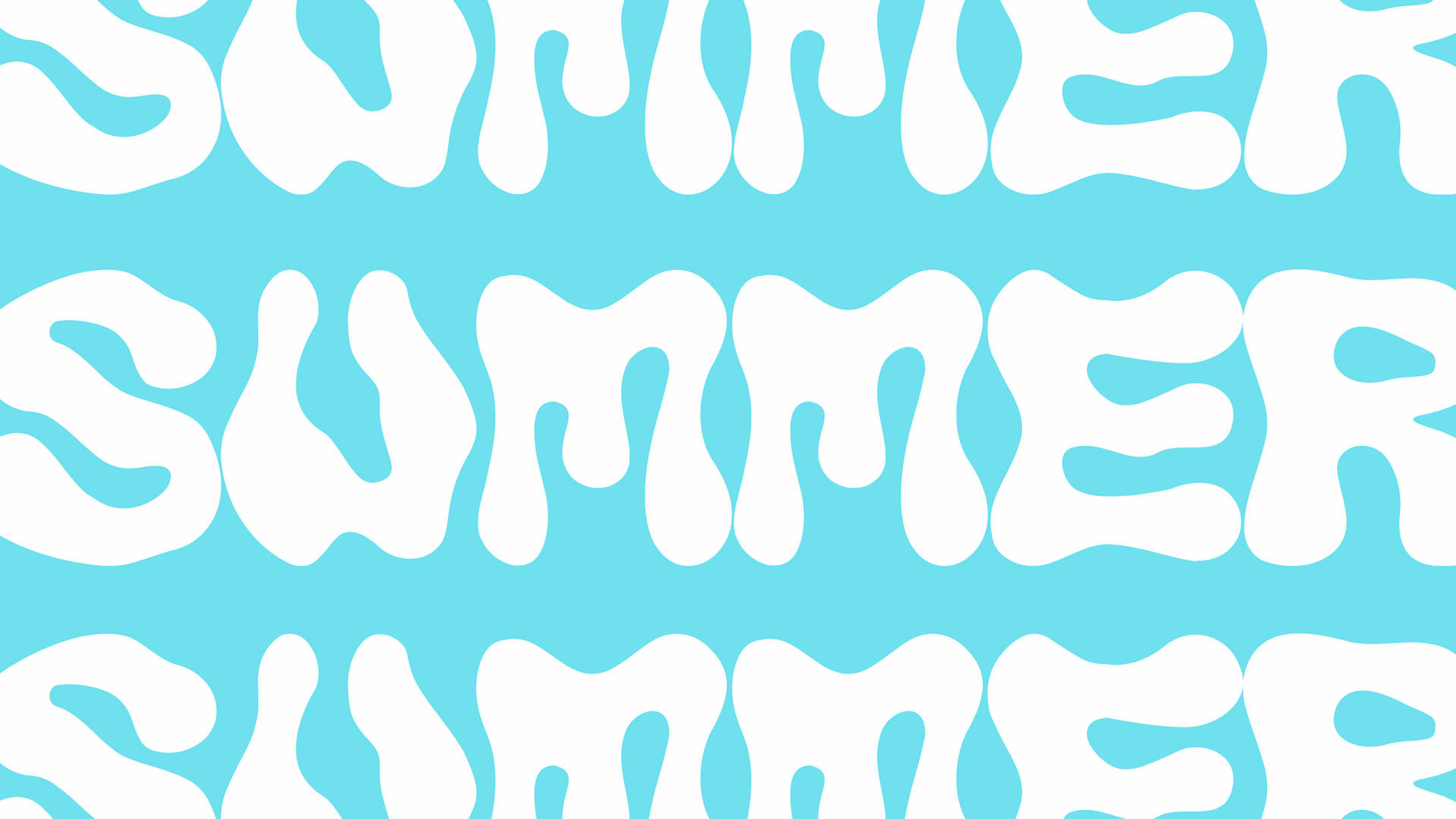 Summer Aesthetic 桌布 壁紙 — 粗體白色 'SUMMER' 字母像油漆一樣滴落在明亮的青色背景上，形成重複圖案。