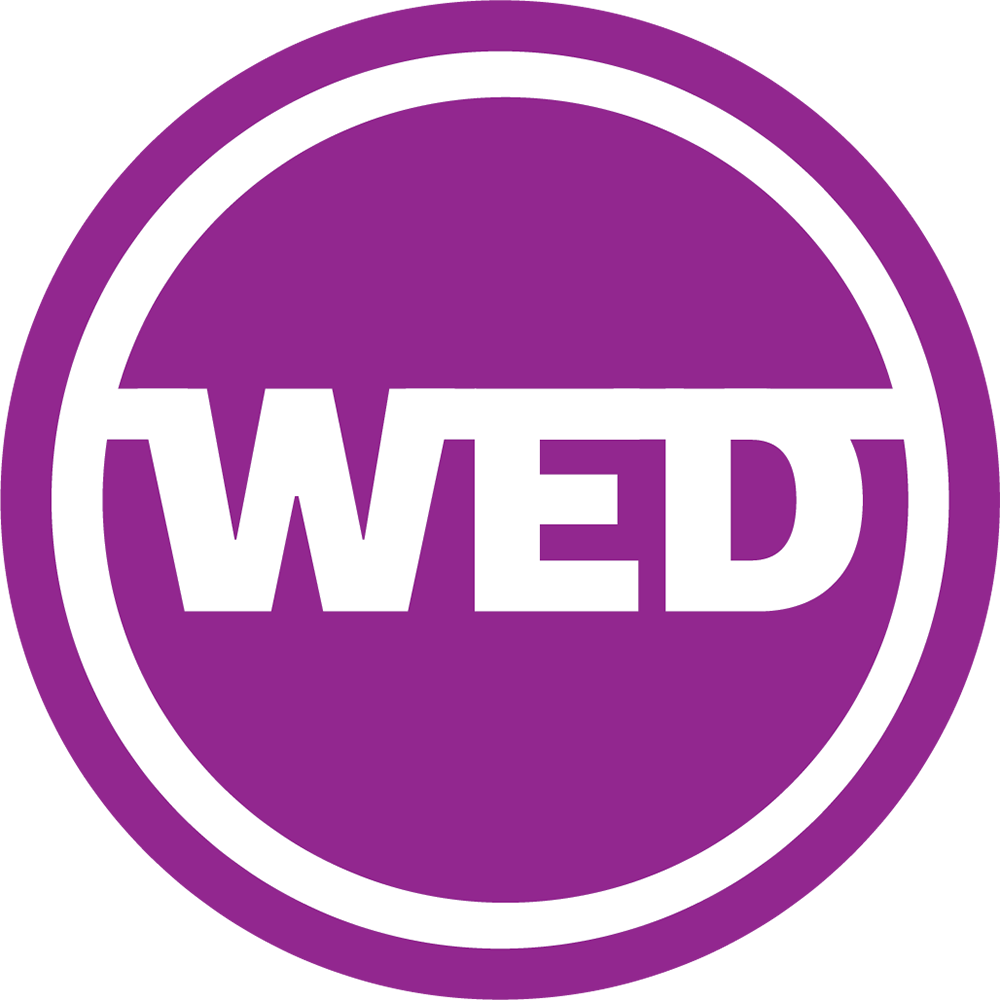 Circle Design 桌布 壁紙 — 粗體白色 'WED' 字母居中於帶有白色邊框的紫色圓圈內，背景為黑色。