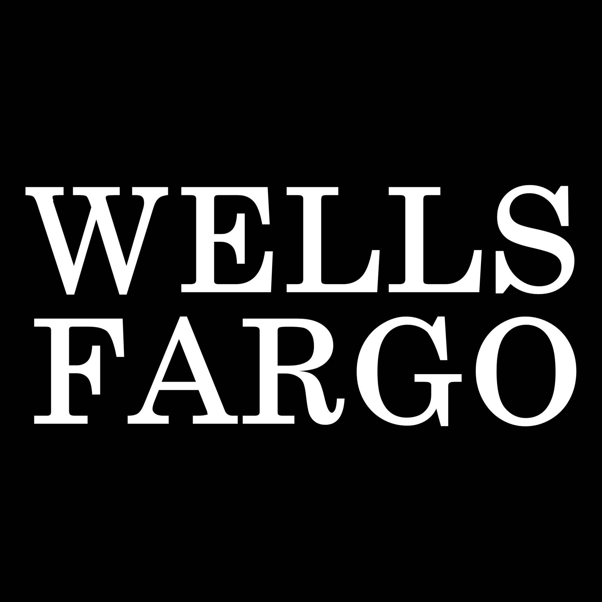 黑白 桌布 壁紙 — 粗體白色 Wells Fargo 標誌文字居中於純黑色背景上。
