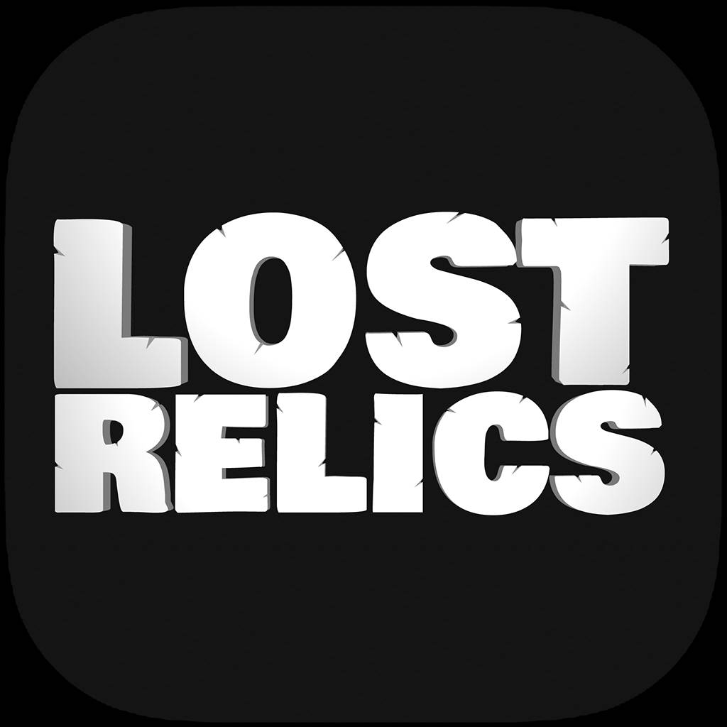 電玩遊戲 桌布 壁紙 — 粗體白色3D文字，讀作lost relics，邊緣有缺損，黑色背景。