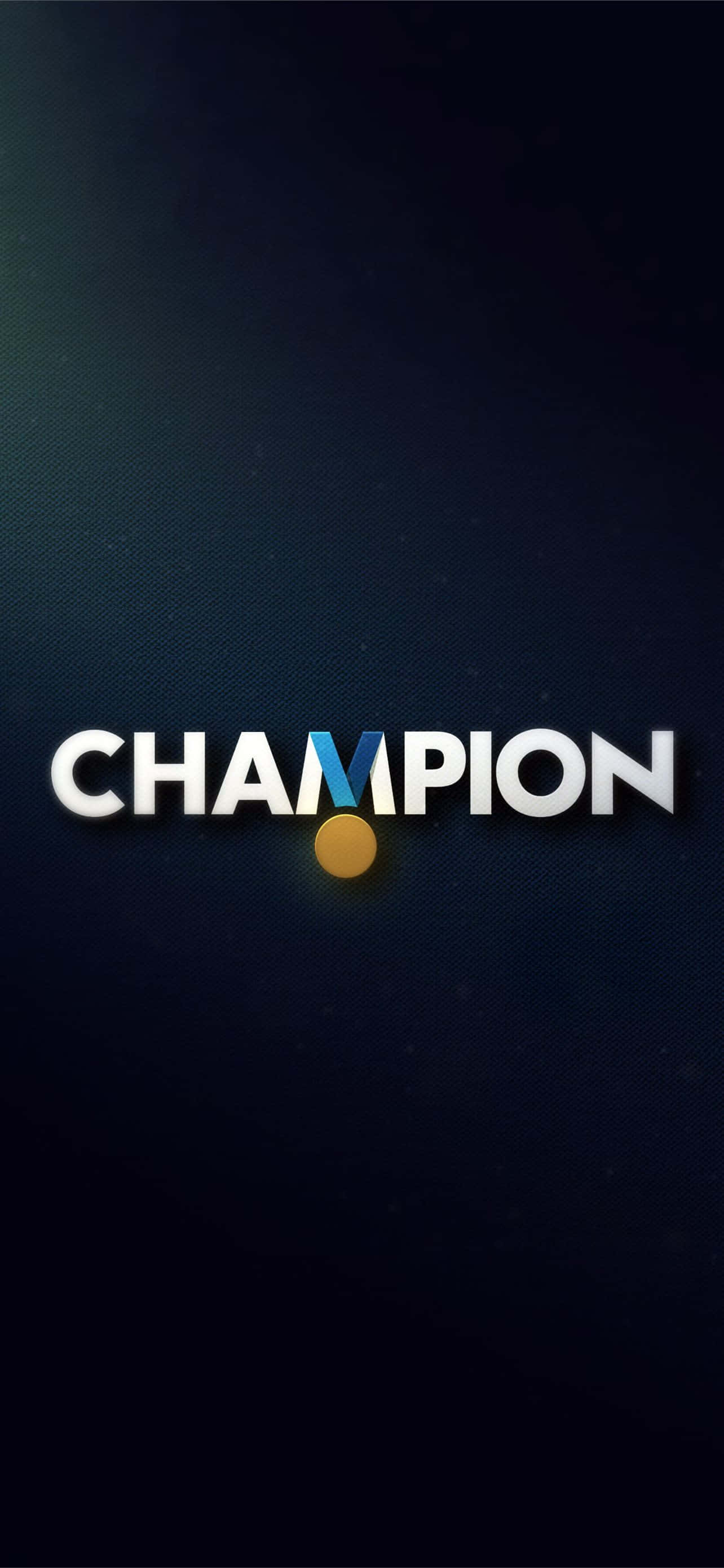 Champion 桌布 壁紙 — 粗體白色3D文字拼出CHAMPION，V字上掛著一枚金牌，背景為深色紋理漸層。
