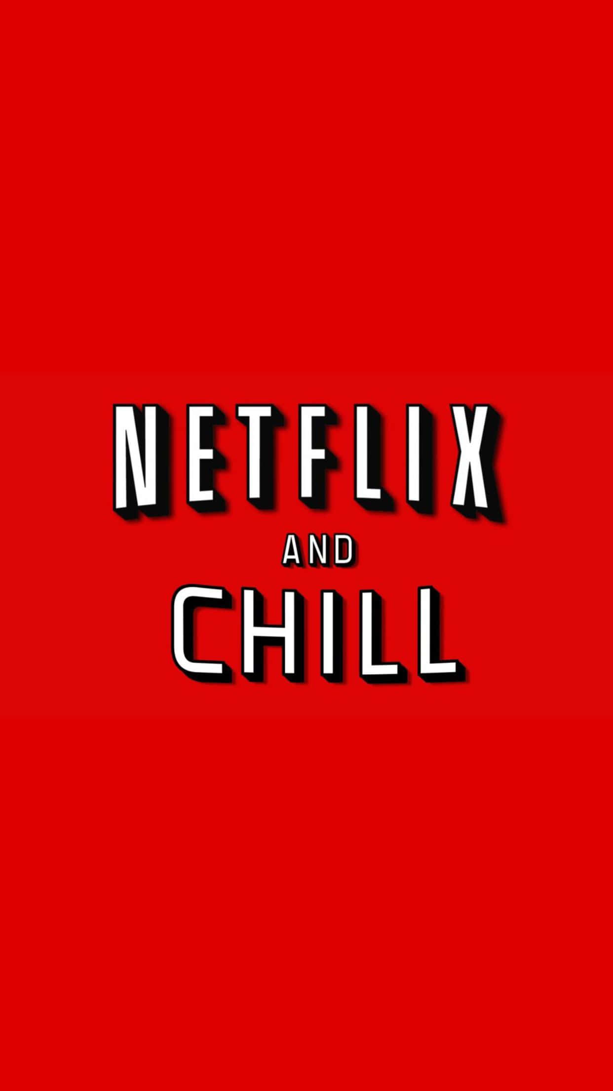 Chill Aesthetic 桌布 壁紙 — 粗體白色3D文字顯示「NETFLIX AND CHILL」，居中於純紅色背景上。
