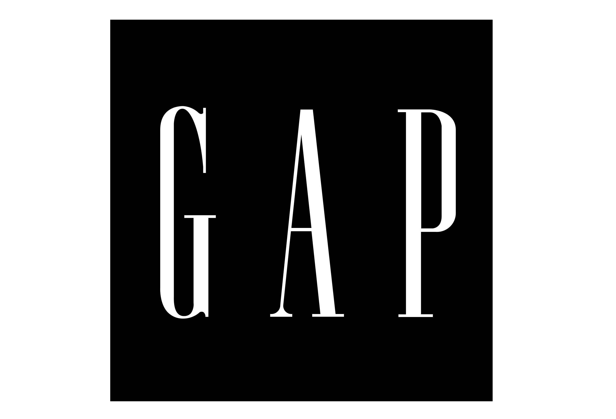 Gap 桌布 壁紙 — 粗體白色GAP字母居中於純黑色方形背景上。