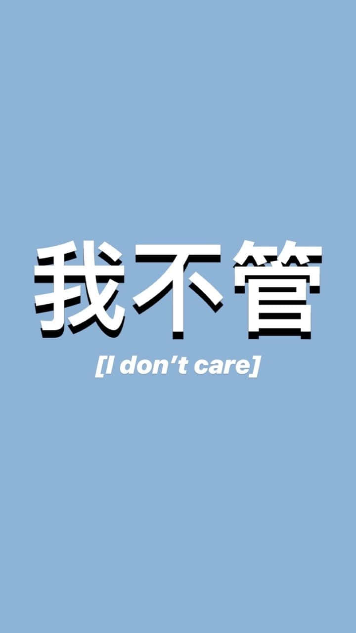 語錄 桌布 壁紙 — 粗體白色中文字「我不管」配上英文翻譯「I don't care」，置中於純淺藍色背景上。