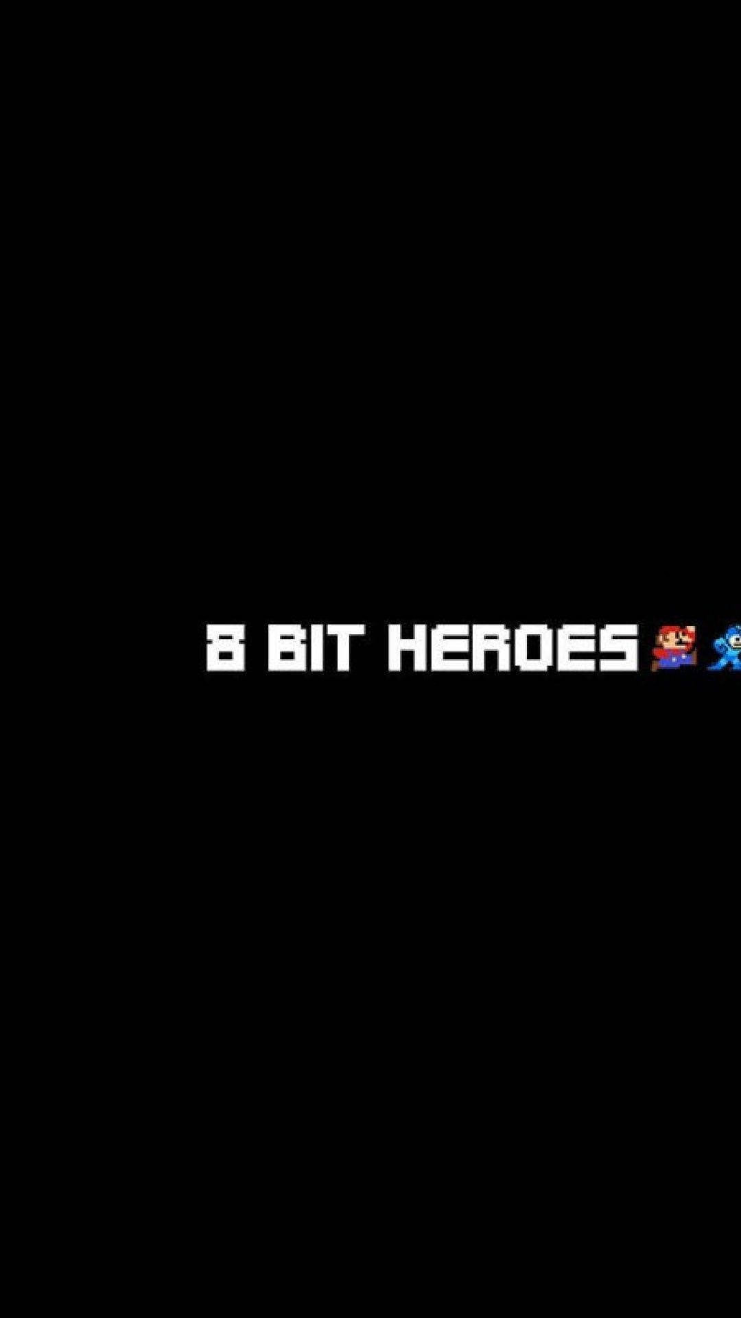 像素藝術文字「8 BIT HEROES」，帶有瑪利歐和路易吉精靈，背景為黑色。 — 8 位元 GIF 壁紙