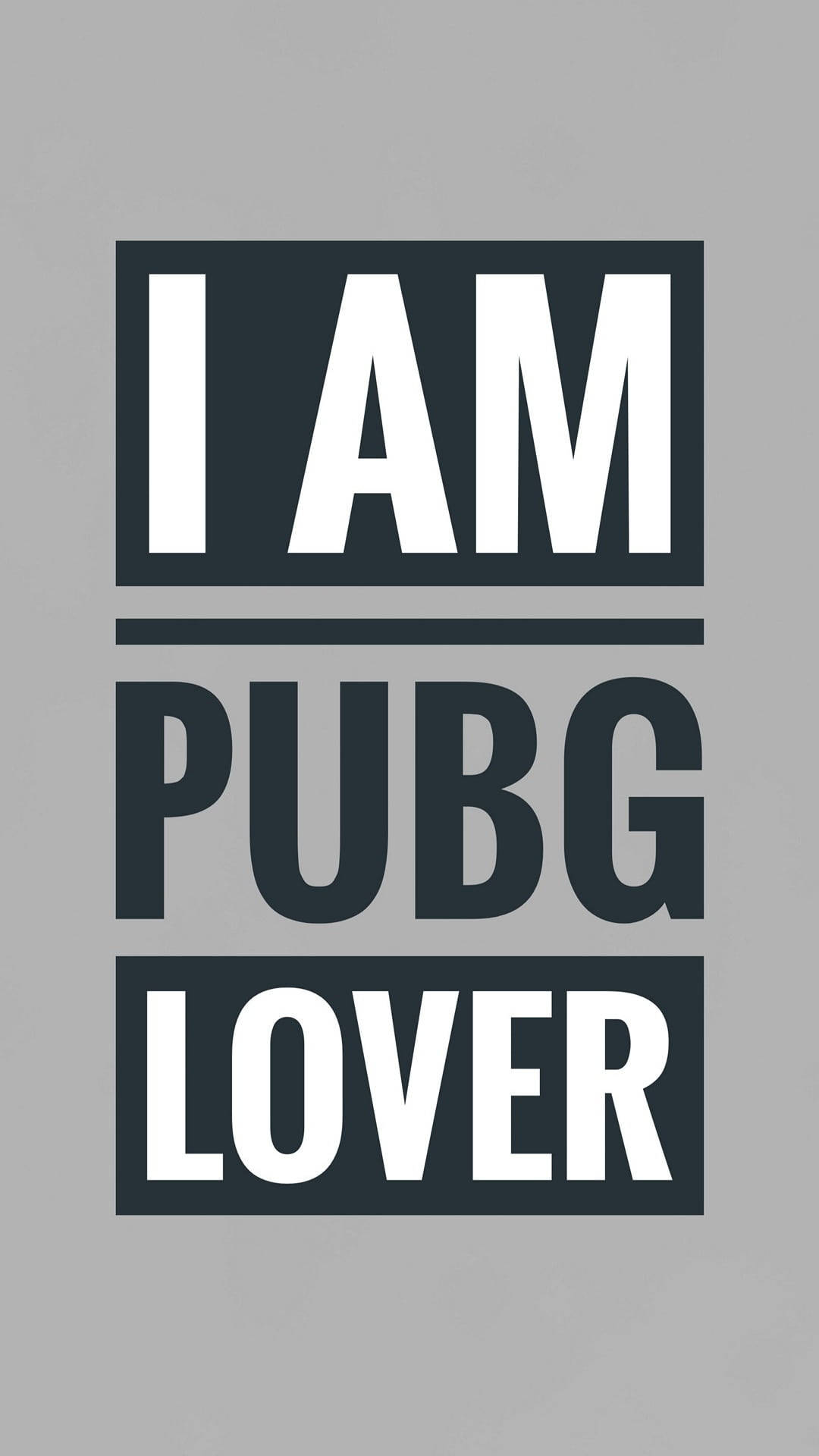 Typography 桌布 壁紙 — 粗體白色和深灰色文字在純灰色背景上宣告「I AM PUBG LOVER」。