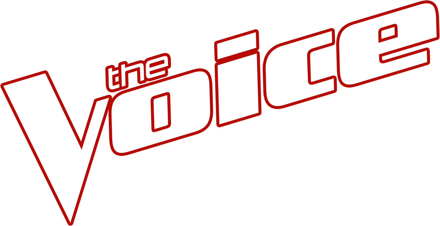 Singing 桌布 壁紙 — 粗體白色和紅色的「the Voice」標誌，帶有粗輪廓，位於純綠色背景上。
