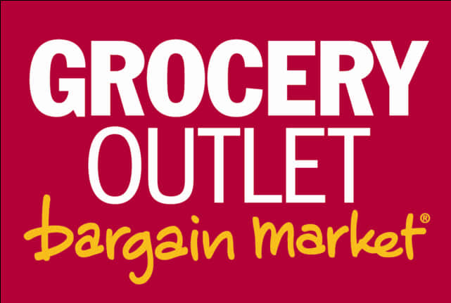 groceries 桌布 壁紙 — 粗體白色和黃色文字在純紅色背景上以乾淨現代字體顯示「GROCERY OUTLET bargain market」。