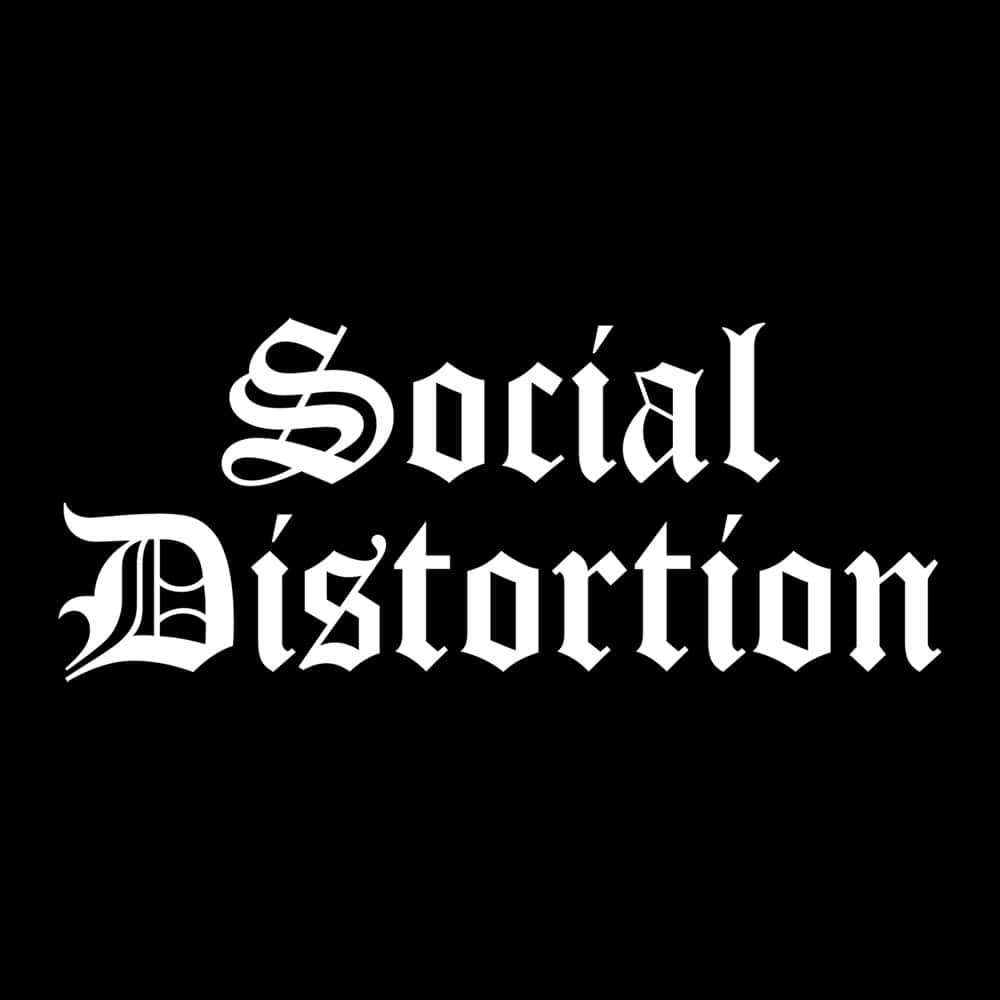 黑白 桌布 壁紙 — 粗體白色哥德式文字拼寫 Social Distortion，居中於純黑色背景上。
