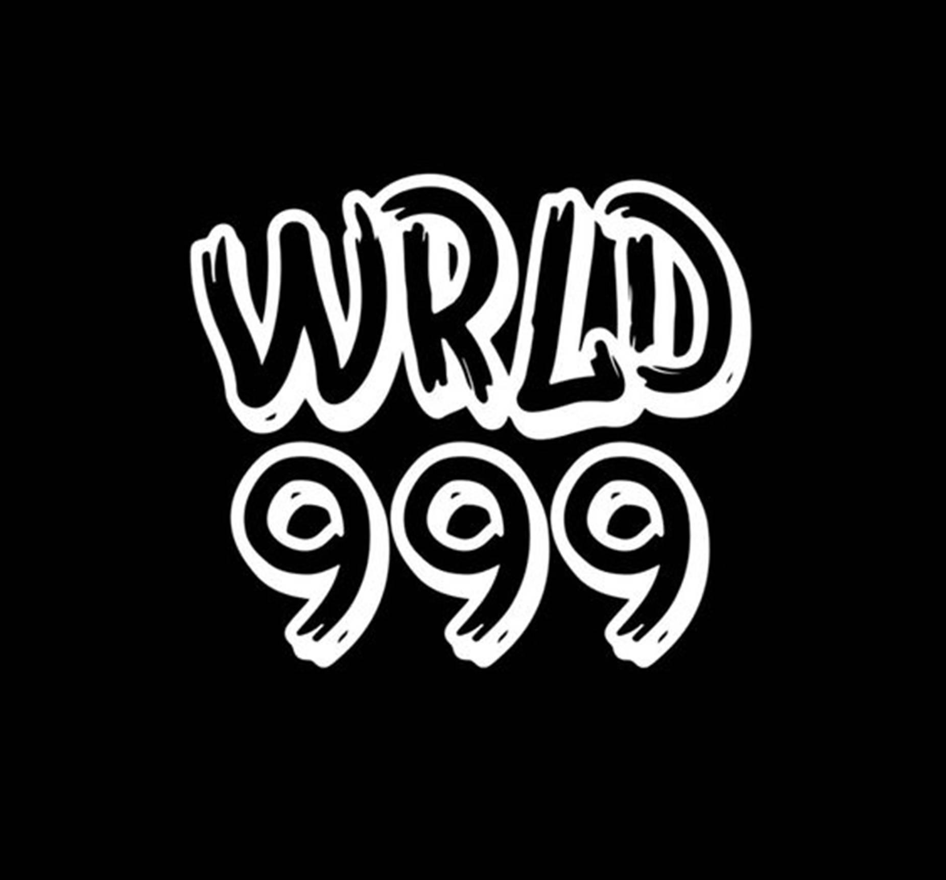 白色風格文字，在黑色背景上顯示 WRLD 999 — Juice Wrld 壁紙