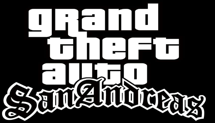 Grand Theft Auto San Andreas 桌布 壁紙 — 粗體白色塗鴉風格文字在純黑色背景上寫著「Grand Theft Auto San Andreas」。