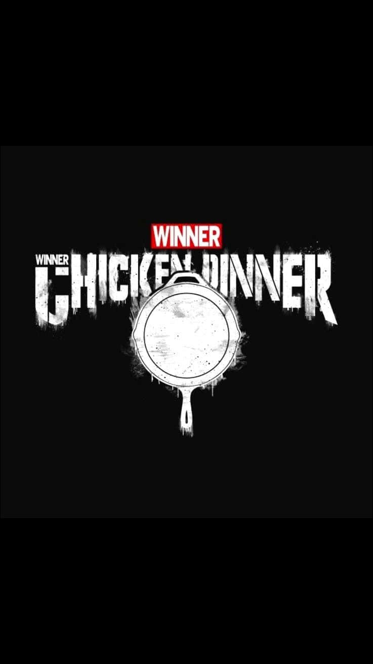 Pubg Logo 桌布 壁紙 — 粗體白色塗鴉風格文字寫著「WINNER CHICKEN DINNER」，下方中央有一個煎鍋圖案，背景為黑色。