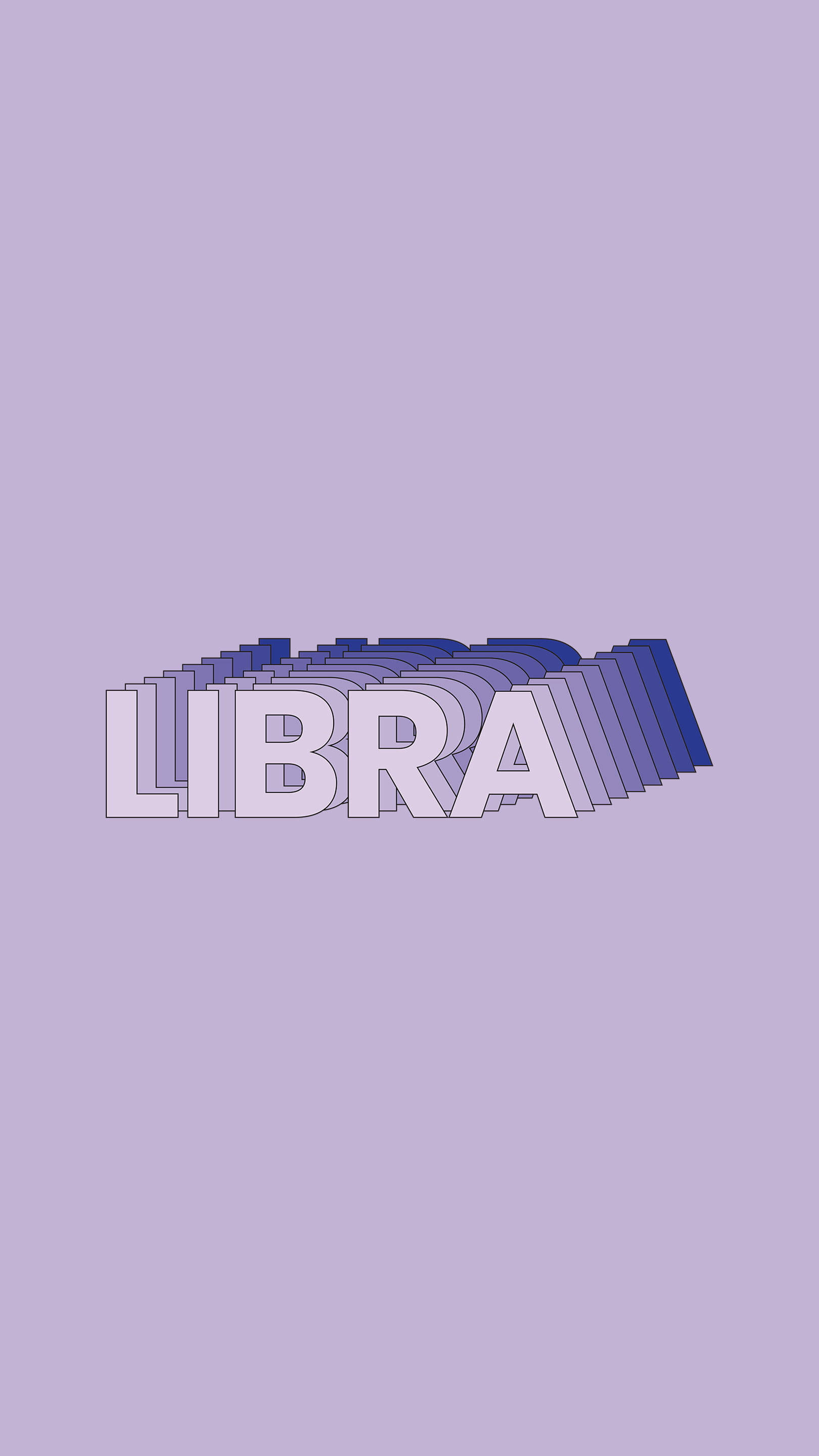 zodiac 桌布 壁紙 — 粗體白色字母 LIBRA 帶有分層藍色漸變效果，居中於柔和的薰衣草背景上。