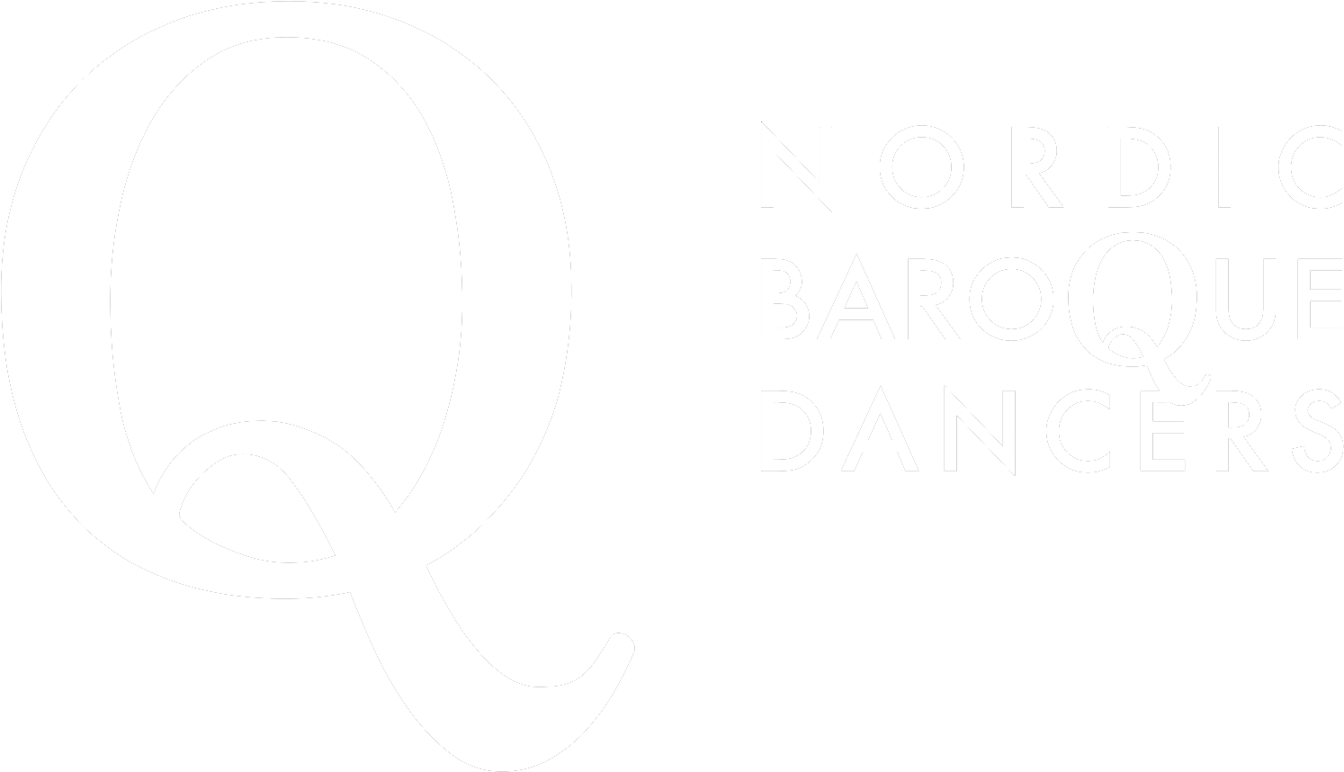 瑞典 桌布 壁紙 — 粗體白色字體在純黑背景上拼出「Q NORDIC BAROQUE DANCERS」。