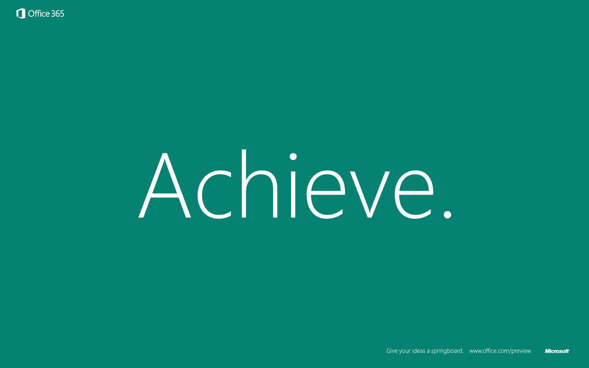 Office 365 桌布 壁紙 — 粗體白色文字 'Achieve.' 居中顯示在純青色背景上，帶有 Office 365 和 Microsoft 品牌標誌。
