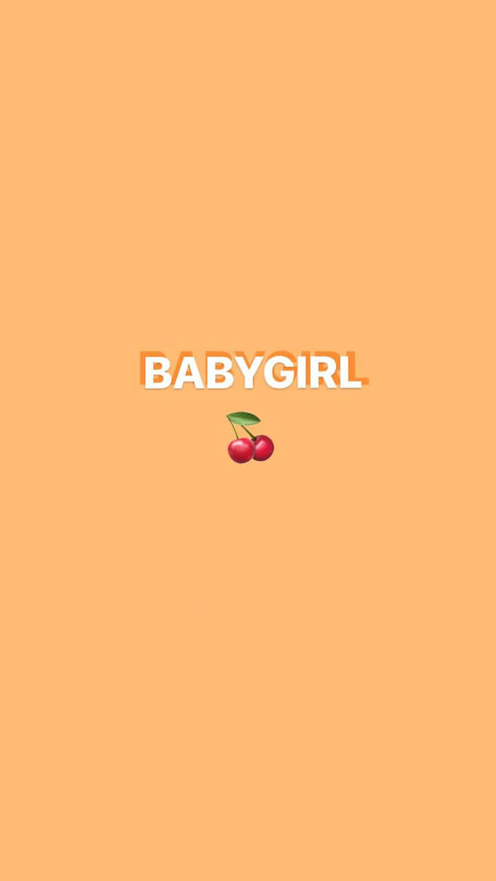 Cherry Aesthetic 桌布 壁紙 — 粗體白色文字 babygirl 配櫻桃表情符號，居中於純色蜜桃背景上。
