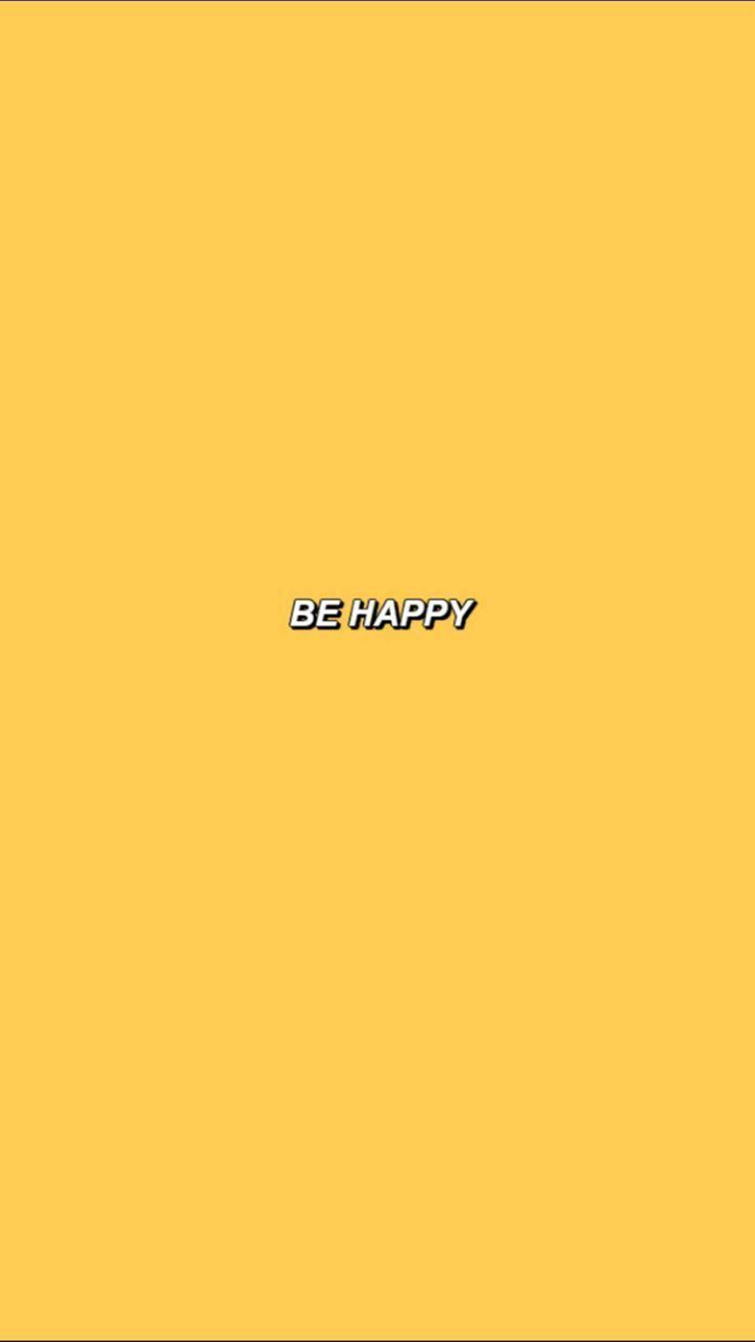 Aesthetic Vsco 桌布 壁紙 — 粗體白色文字「BE HAPPY」居中顯示在純暖黃色背景上。
