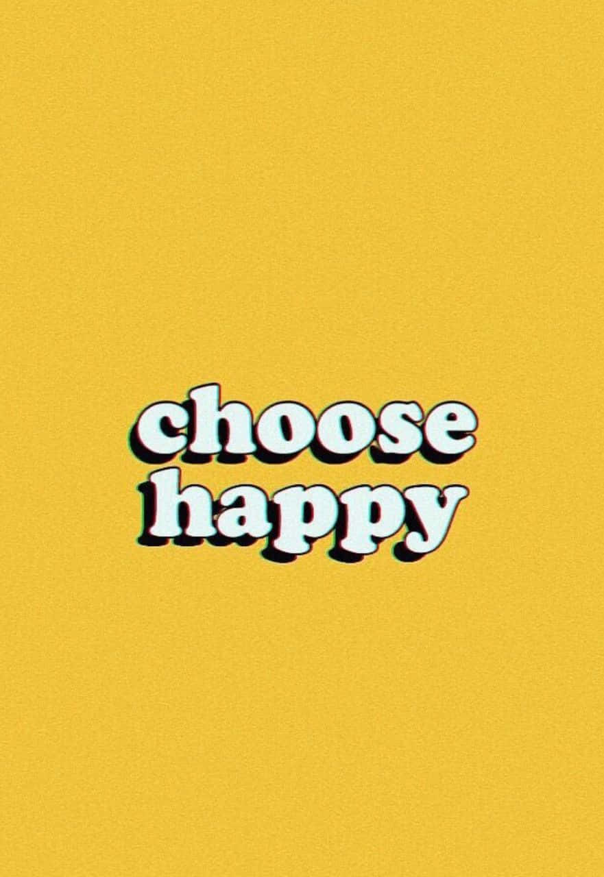 桌布 壁紙 — 粗體白色文字「choose happy」在帶有紋理的芥末黃色背景上顯得格外突出。