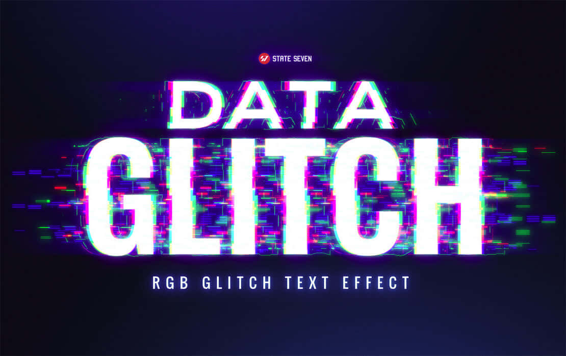 Glitch 桌布 壁紙 — 粗體白色文字「DATA GLITCH」在深色背景上以鮮豔的RGB故障效果脈動。