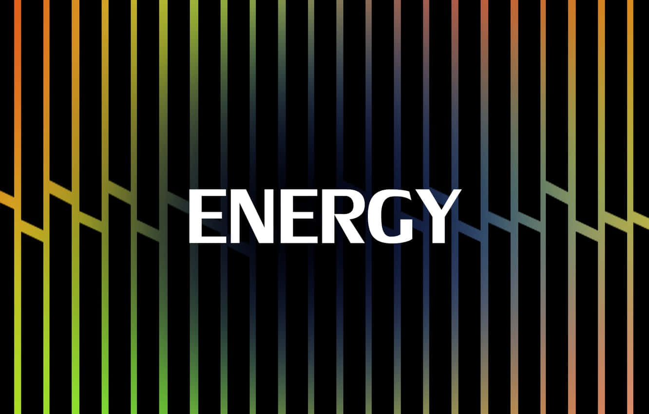 lines 桌布 壁紙 — 粗體白色文字 ENERGY 居中於黑色背景上，帶有鮮豔的垂直彩虹條紋。