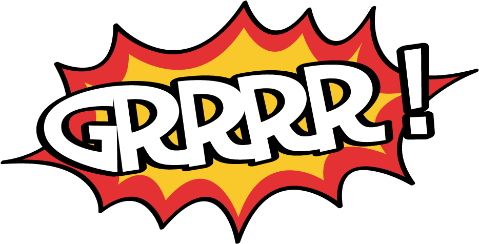 漫畫 桌布 壁紙 — 粗體白色文字「GRRRR！」從紅色和黃色的漫畫風格爆炸中爆發出來，背景為黑色。