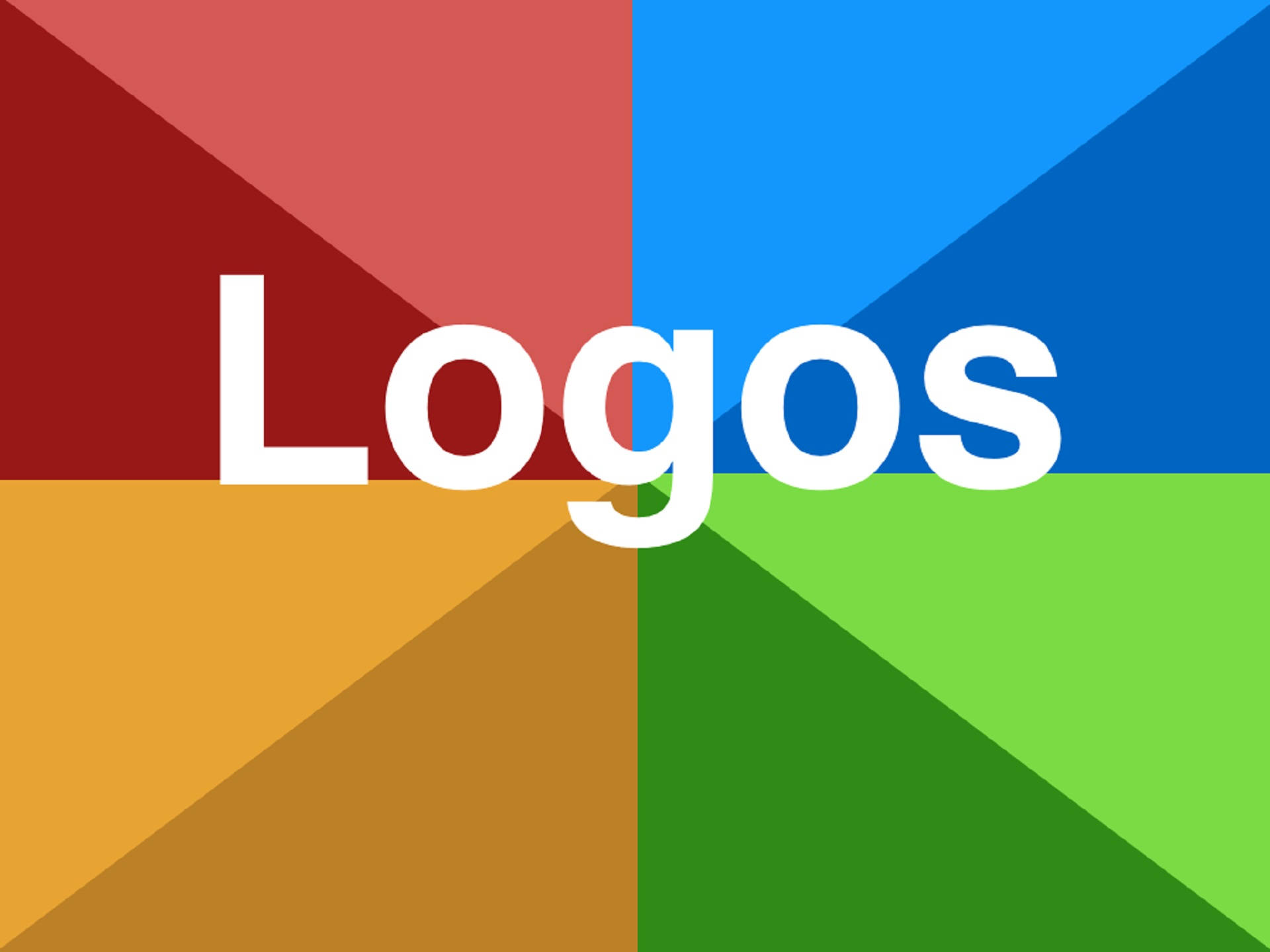 Kahoot 桌布 壁紙 — 粗體白色文字「Logos」居中顯示在由紅色、藍色、綠色和黃色對角線面板組成的鮮豔幾何背景上。