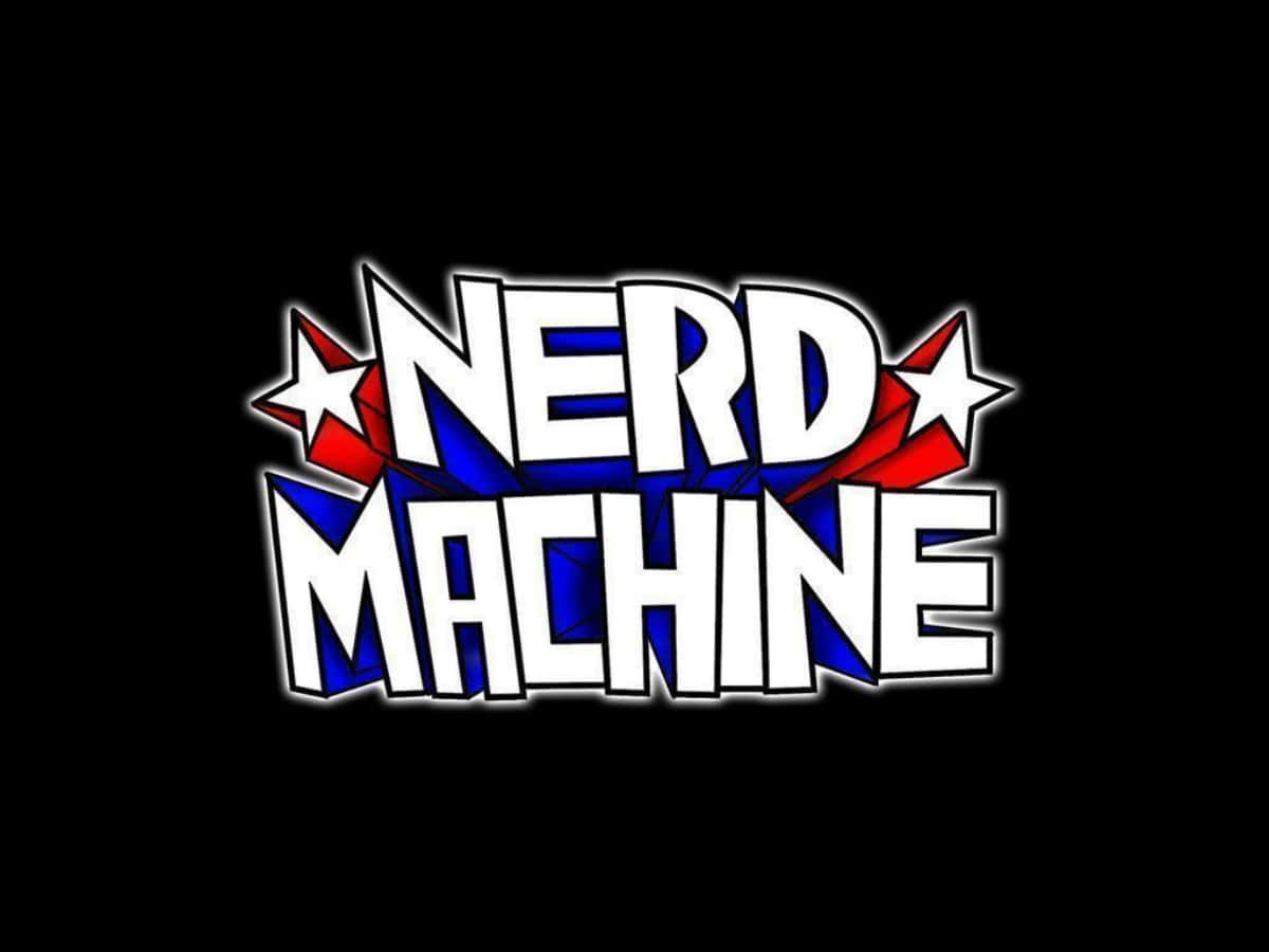 Nerd 桌布 壁紙 — 粗體白色文字「NERD MACHINE」帶有紅色星星和藍色高光，在黑色背景上發光。