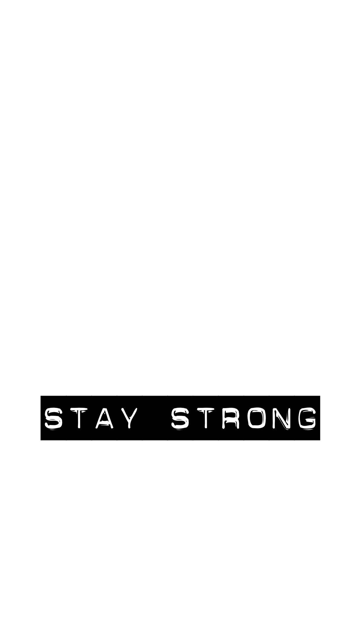 Motivation 桌布 壁紙 — 粗體白色文字「STAY STRONG」位於黑色矩形上，居中於純白色背景。