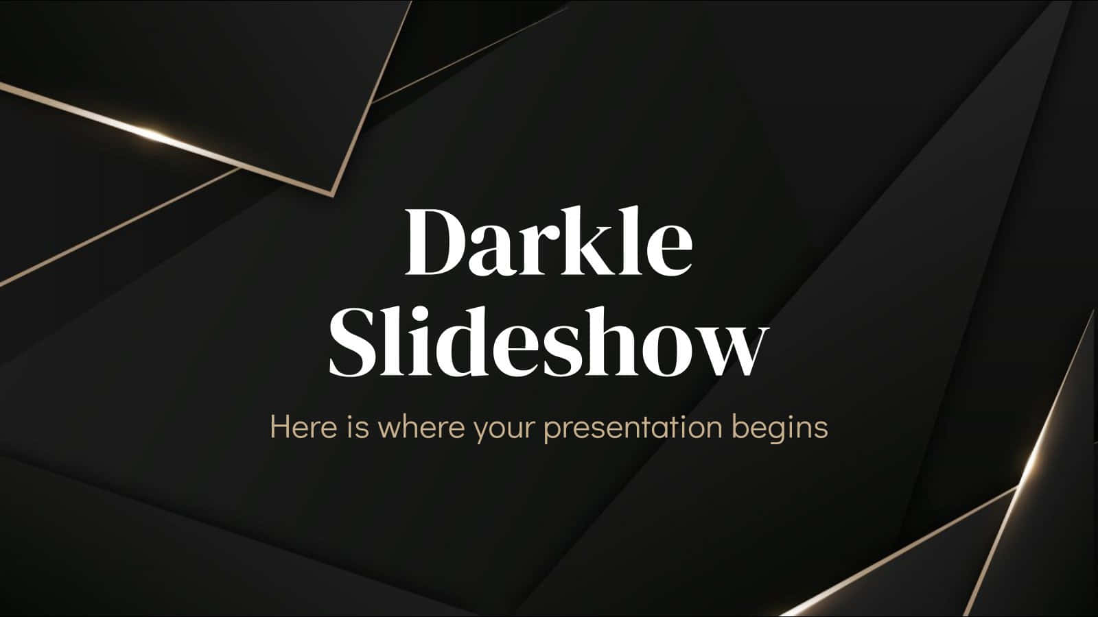 背景 桌布 壁紙 — 粗體白色文字在時尚的黑色幾何背景上顯示Darkle Slideshow，邊緣帶有發光的金色邊框。