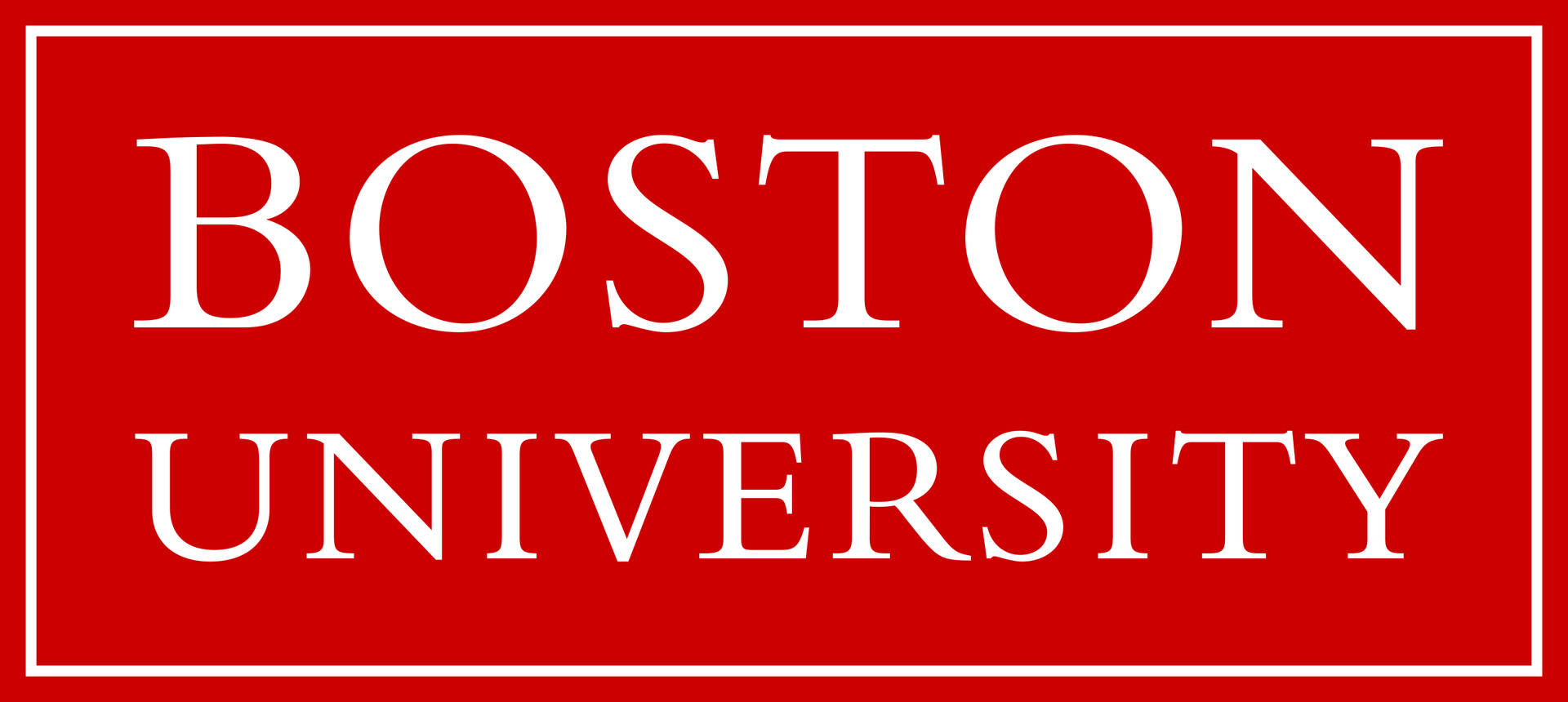  壁紙 — 粗體白色文字在純紅色背景上顯示 Boston University，帶有薄薄的白色邊框。