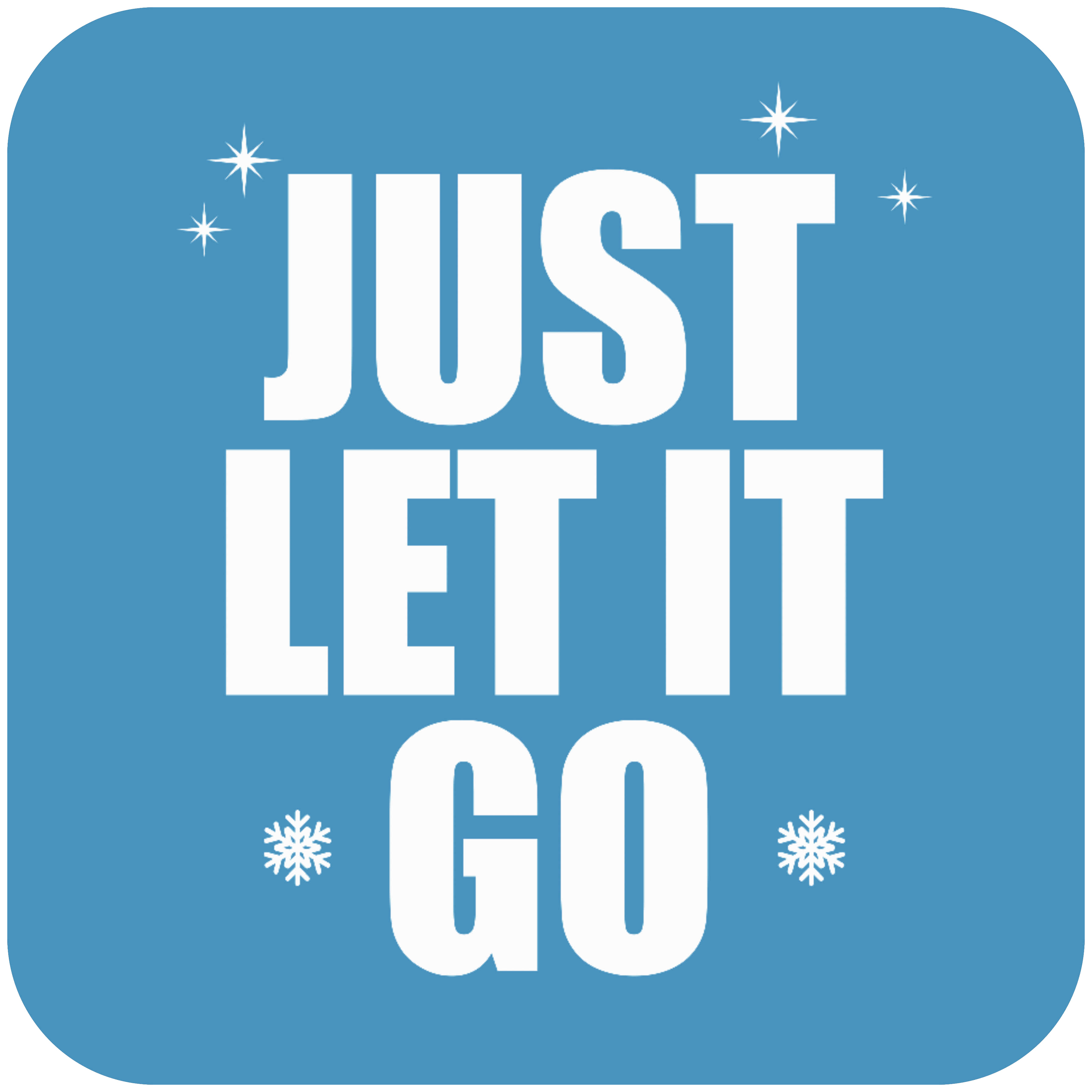 let it go 桌布 壁紙 — 粗體白色文字在純藍色背景上寫著「就讓它去吧」，並配有雪花和星星。