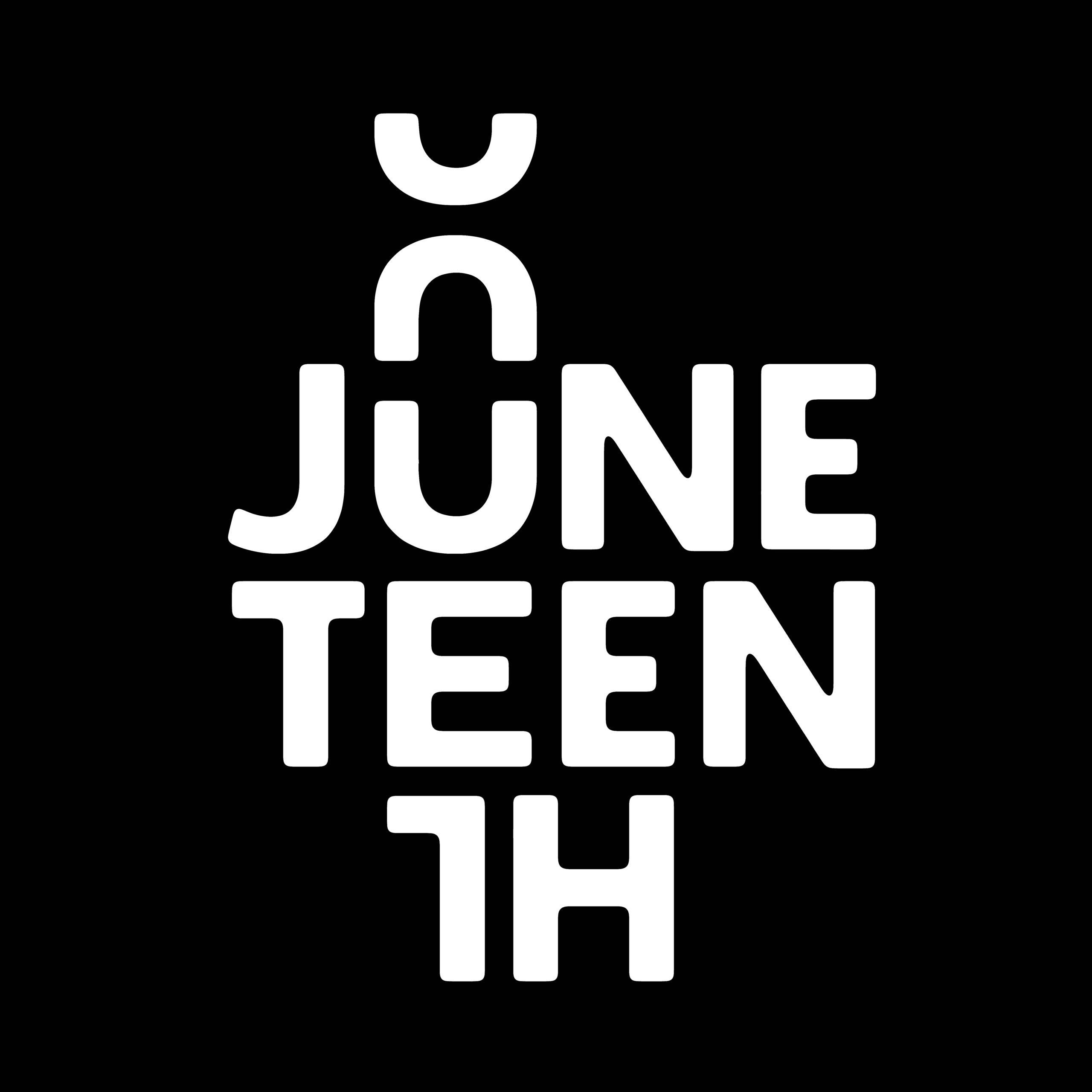 Juneteenth 桌布 壁紙 — 粗體白色文字在純黑色背景上以極簡無襯線字體拼出 JUNE TEENTH。