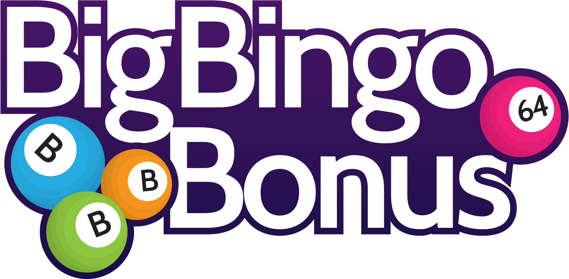 賓果 桌布 壁紙 — 粗體白色文字在紫色背景上寫著 BigBingo Bonus，並帶有彩色賓果球，上面有字母和數字。