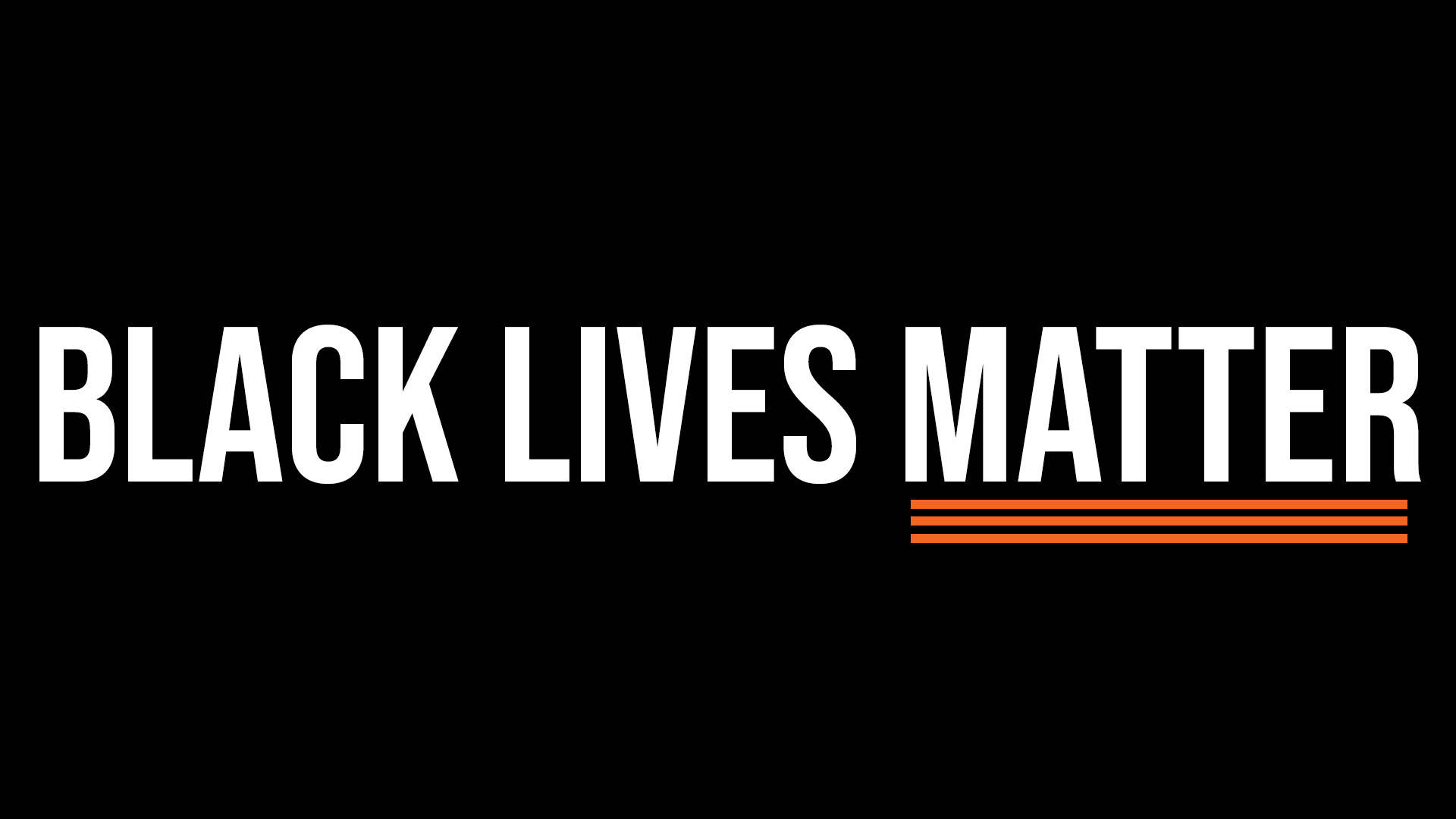 黑色 桌布 壁紙 — 粗體白色文字在黑色背景上寫著「BLACK LIVES MATTER」，並在「MATTER」下方有三條橙色線。