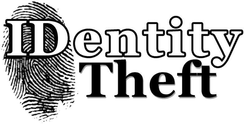 身分 桌布 壁紙 — 粗體白色文字在黑色背景上顯示「Identity Theft」，並以指紋圖形取代字母「I」。