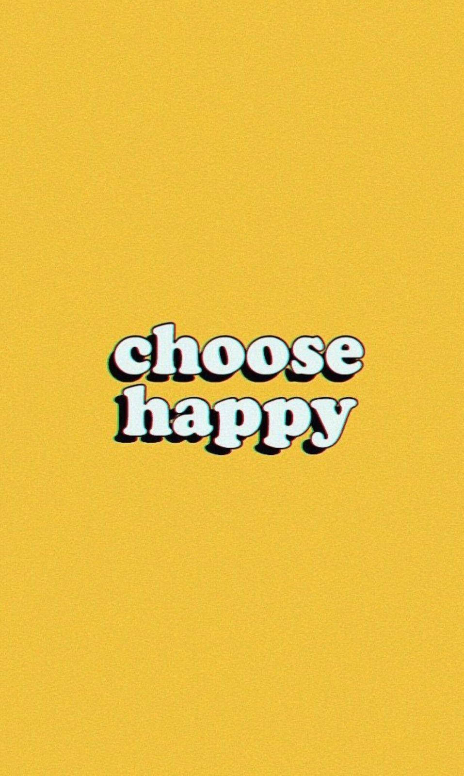 美學 桌布 壁紙 — 粗體白色文字寫著 choose happy，在帶有紋理的芥末黃色背景上格外突出。