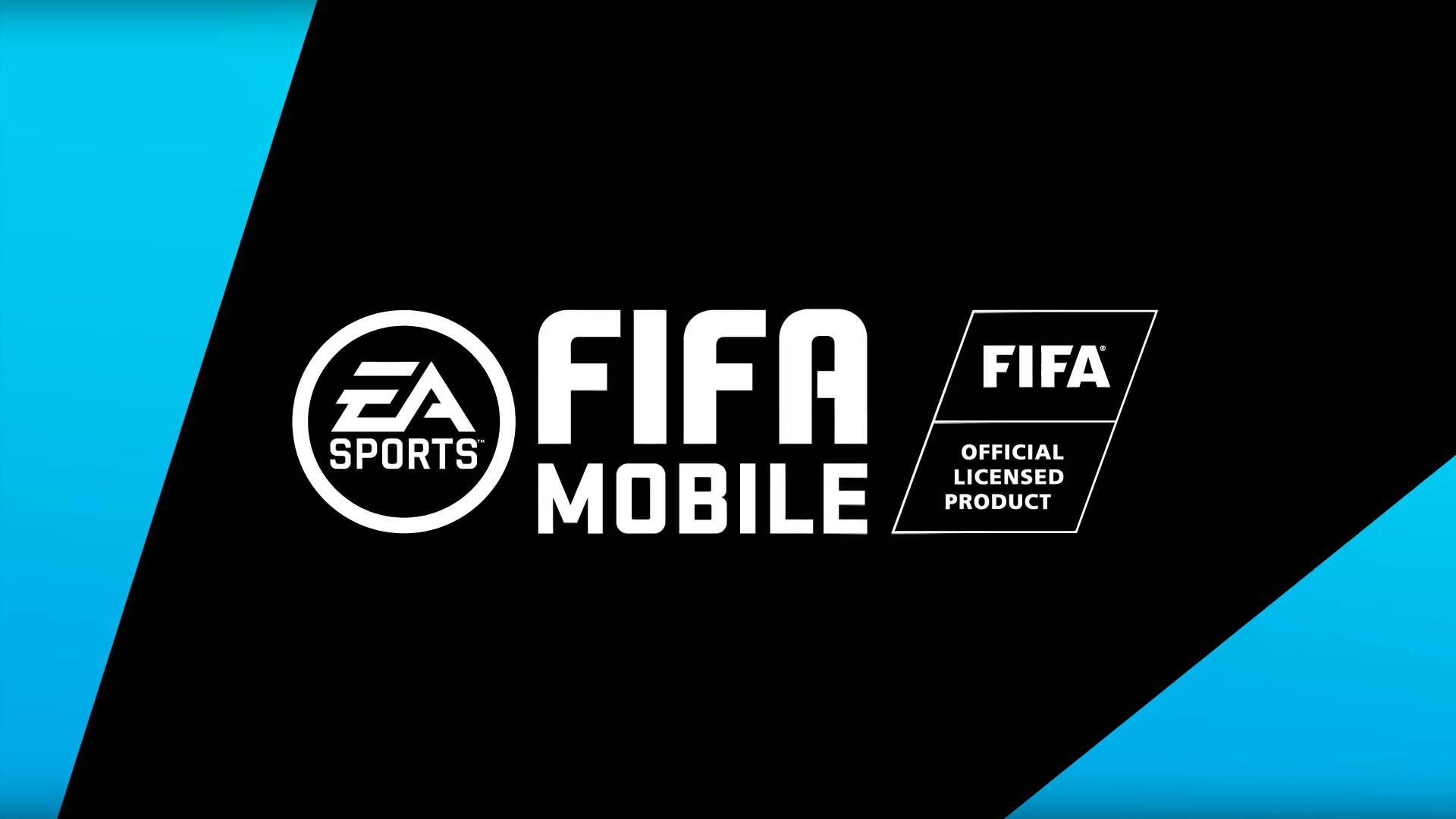 黑色 桌布 壁紙 — 粗體白色文字寫著 FIFA MOBILE，背景為黑色，帶有亮藍色對角線裝飾。