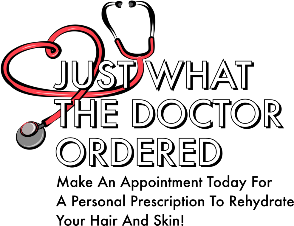 美髮沙龍 桌布 壁紙 — 粗體白色文字寫著「JUST WHAT THE DOCTOR ORDERED」，紅色聽診器在黑色背景上形成心形。