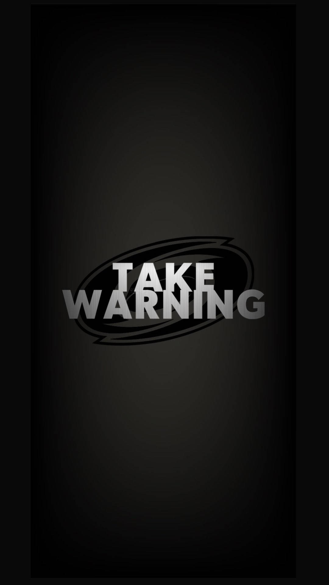 Hurricanes 桌布 壁紙 — 粗體白色文字寫著「TAKE WARNING」，置中在深色漸層背景上，帶有風格化的橢圓形輪廓。