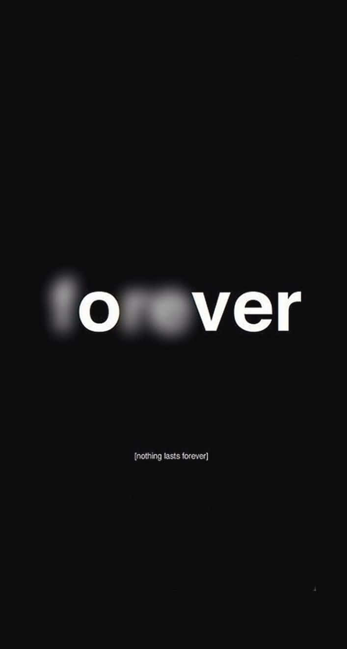 桌布 壁紙 — 粗體白色文字拼出「forever」，字母模糊，背景為純黑色，下方附有小副標題。