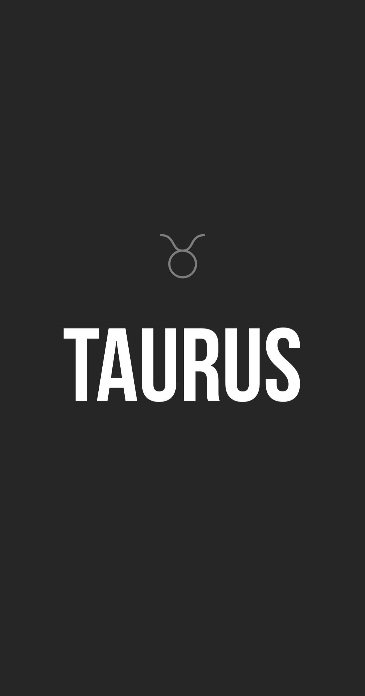 zodiac 桌布 壁紙 — 粗體白色文字拼出「Taurus」，並將其星座符號置中於純黑色背景上。