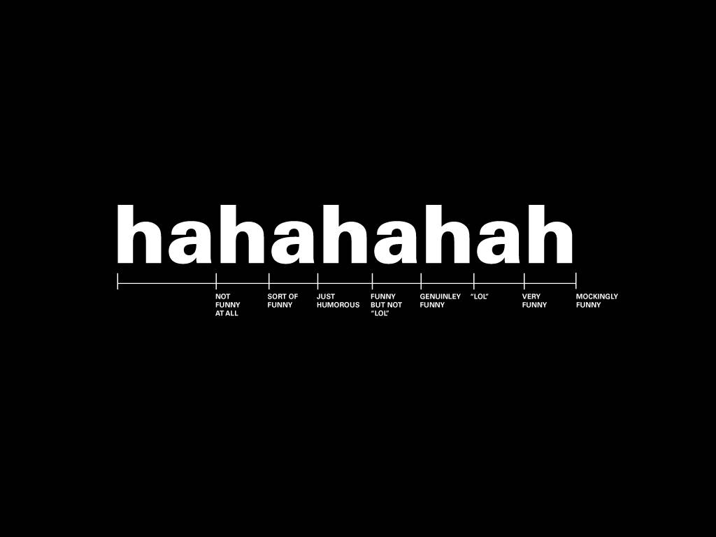搞笑 桌布 壁紙 — 粗體白色文字拼寫 'hahahah' 在黑色背景上，下方有幽默量表。